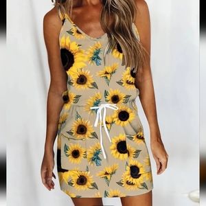 New Women's Size 8/10 Sunflower, Spaghetti Strap Summer Dress